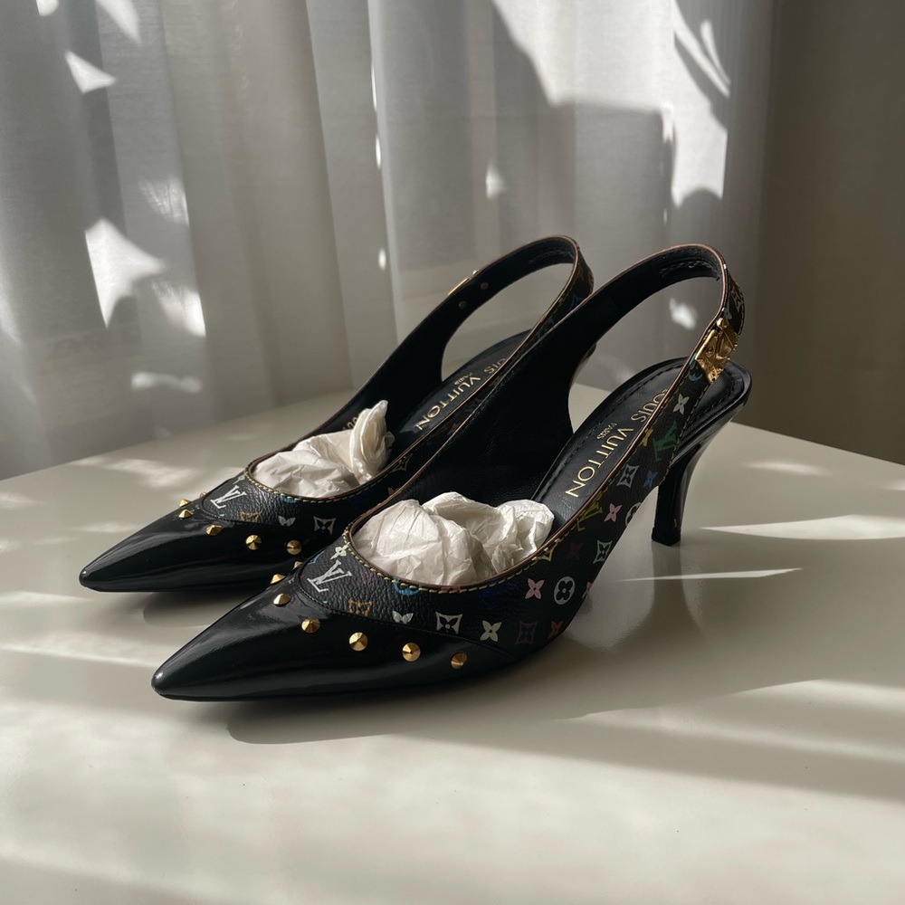 Louis Vuitton Vintage 2003 multicolor noir slingback 7cm heels